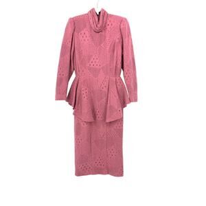 Vintage Ripples Paris Peplum Dress Womens Sz Small Pink Knit Long Sleeve